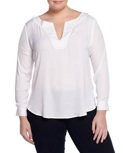 Rae Long-sleeve Woven/knit Combo Top, White. Women's