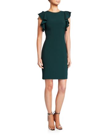 Keyhole-back Flutter-sleeve Crepe