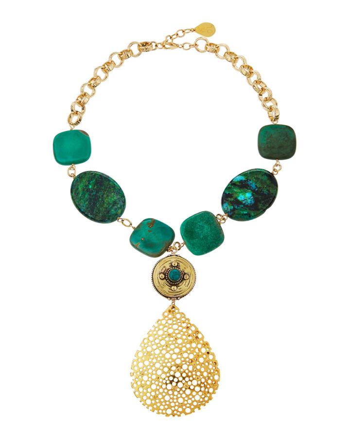 Chrysocolla & Opal Pear Pendant Necklace