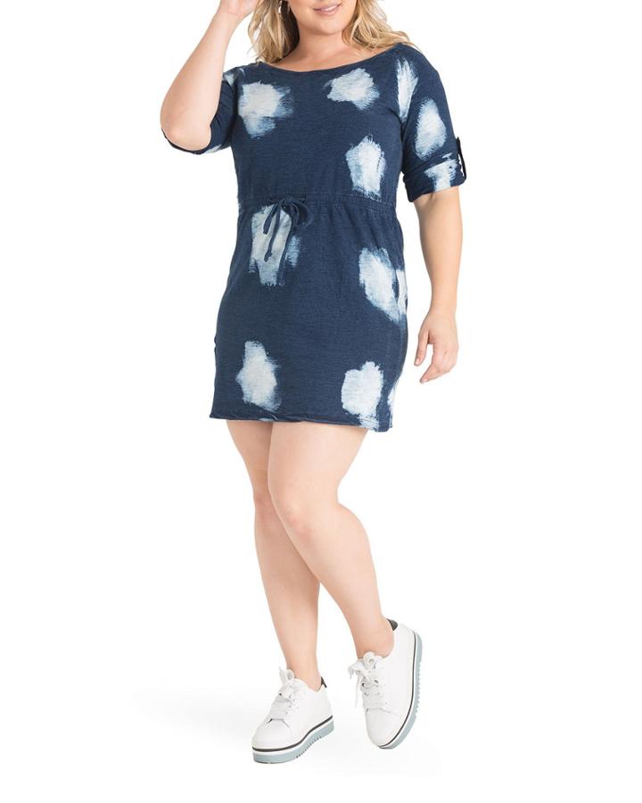 Plus Size Spotty Bleach Denim Drawstring Dress