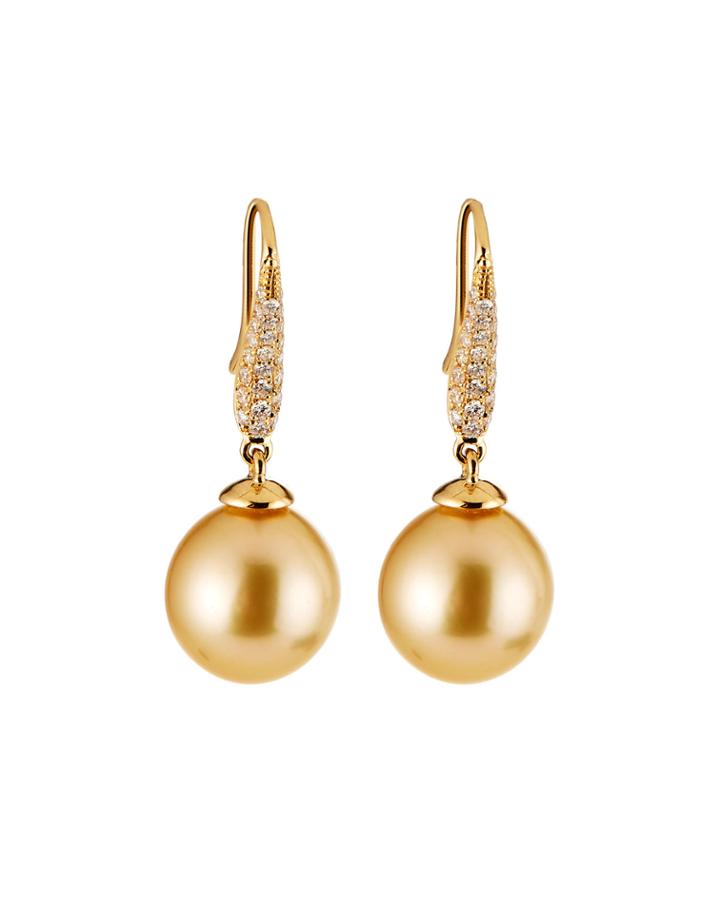 18k Linear-diamond Golden Pearl Earrings
