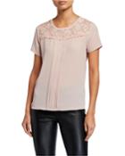Pleated Lace Short-sleeve Top