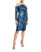 Sequin Lace Long-sleeve Cocktail Dress With Illusion Neckline