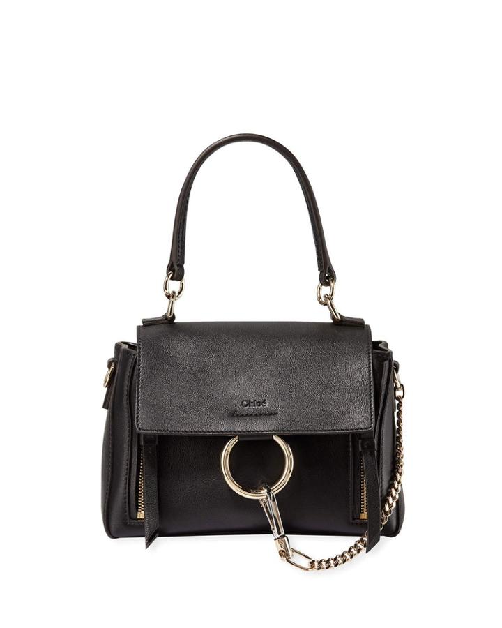 Faye Small Calfskin Crossbody Bag, Black