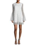 Long-sleeve Netted Cocktail Dress, White