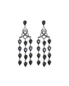 Batu Classic Chain Chandelier Earrings W/ Chalcedony & Sapphire, Black