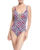 Persian Printed One-piece Swimsuit W/ Ring Details