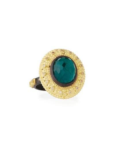 Old World Oval Topaz & Malachite Doublet Stacking Ring W/ Champagne Diamonds,