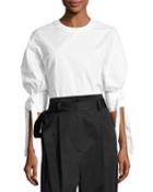Balloon-sleeve Blouse, White