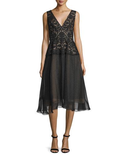 Sleeveless V-neck Combo Dress, Black