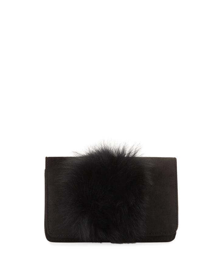 Suede Fox Fur Clutch Bag