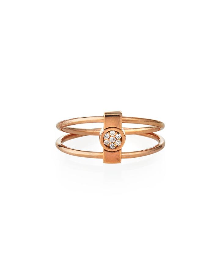 14k Rose Gold Diamond Pave Disc Swivel Ring,