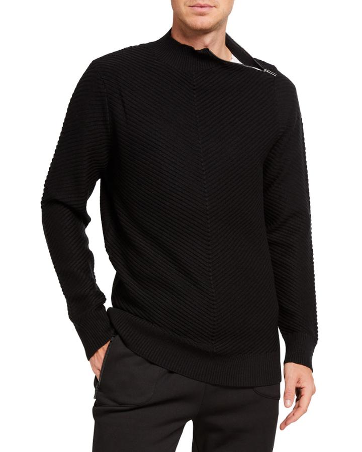 Men's Directional Stripe Zipper Wool-blend
