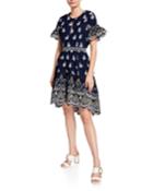 Richa Keyhole Ruffle-sleeve Dress