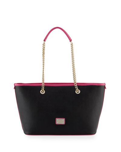 Printed Saffiano Leather Shoulder Bag, Black