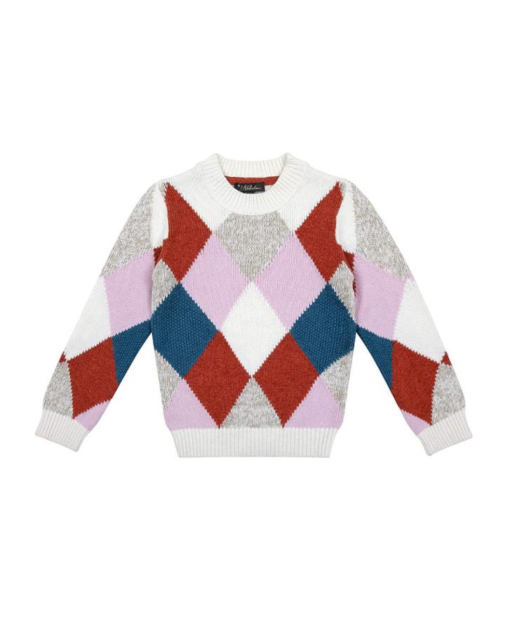 Meredith Multicolored Argyle Knit Sweater,