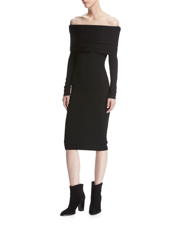 Venus Knit Off-the-shoulder Layered Dress, Black
