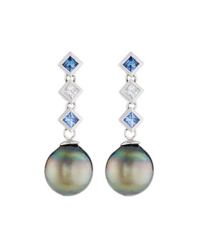 18k White Diamond, Blue Sapphire & Pearl Earrings