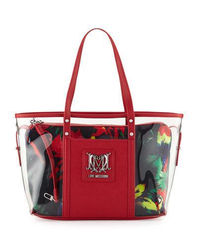 Jungle Clear Tote Bag, Black/red