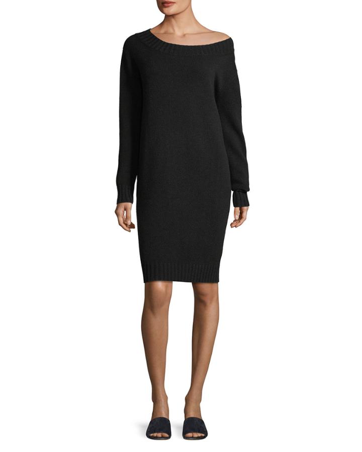 Off-the-shoulder Long-sleeve Wool-cashmere Dress