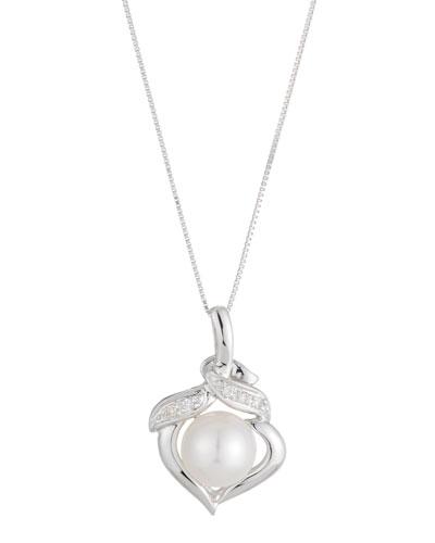 14k Freshwater Pearl & Diamond Open Marquise Pendant Necklace