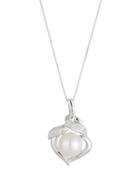 14k Freshwater Pearl & Diamond Open Marquise Pendant Necklace