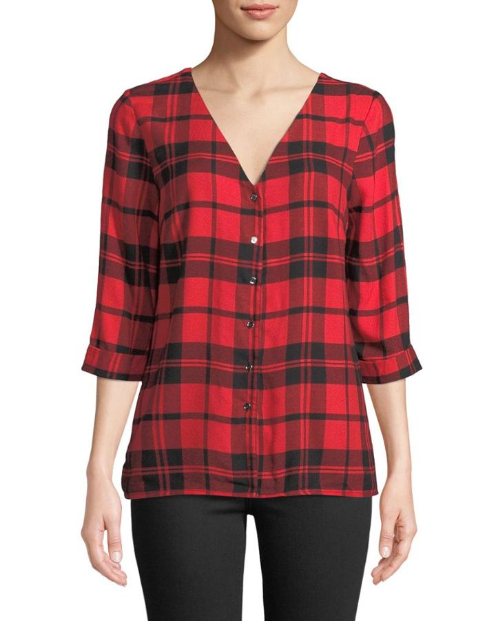 Plaid Crisscross-bacl High-low Blouse