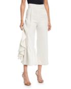Lainey Wide-leg Linen Pants With Ruffled Frill