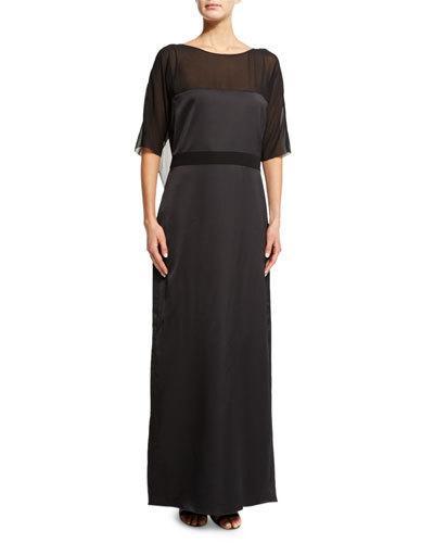 Half-sleeve Draped-back Gown, Black