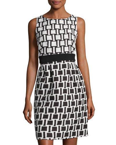 Sleeveless Jacquard Sheath Dress, White/black
