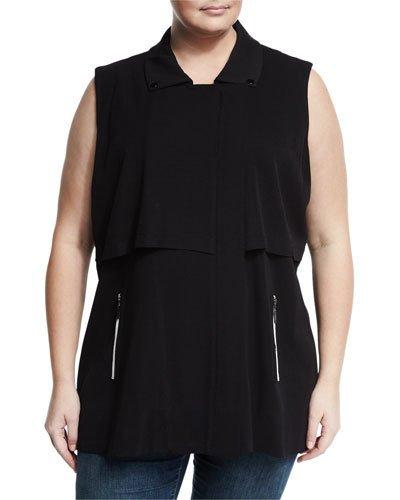 Contrast-trim Moto Vest, Black/white,
