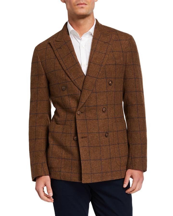 Men's Windowpane Wool Double-breasted Jacket
