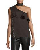 Mock-neck One-shoulder Top, Cocoa