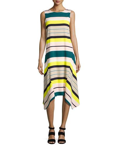 Romona Sleeveless Merengue-striped Tech Dress,