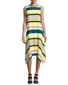 Romona Sleeveless Merengue-striped Tech Dress,