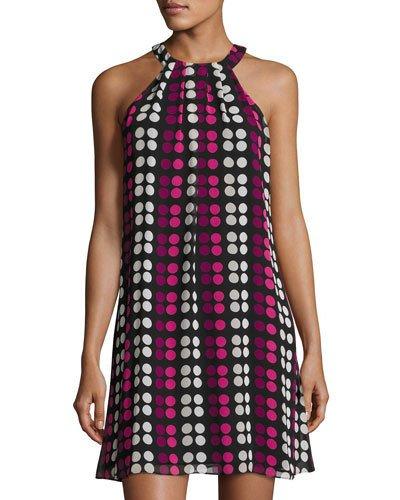 Dot Stream Halter Dress, Black
