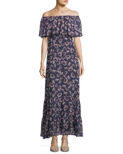 Off-the-shoulder Floral-print
