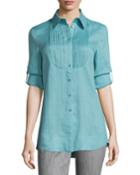 Long-sleeve Pleated-bib Tunic, Nile Green