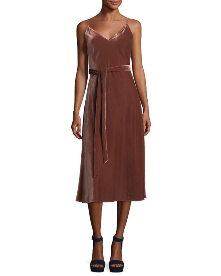Velvet V-neck Sleeveless Midi