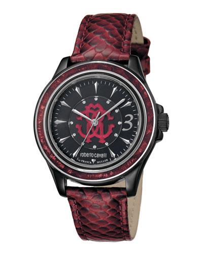 37mm Black Stainless Steel Watch W/ Calfskin