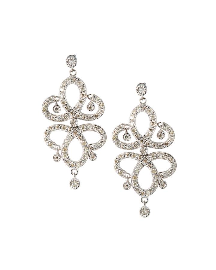14k White Gold Large Diamond Chandelier Earrings