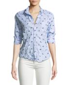 Printed Long-sleeve Button-down Cotton Top