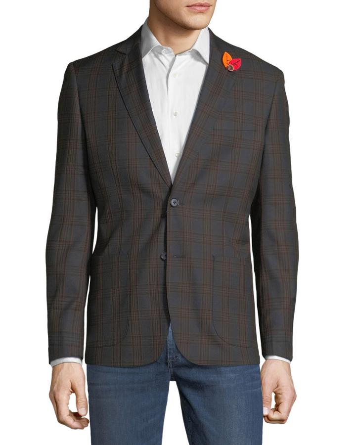 Men's Plaid Comfort Stretch Sport Coat, Olive