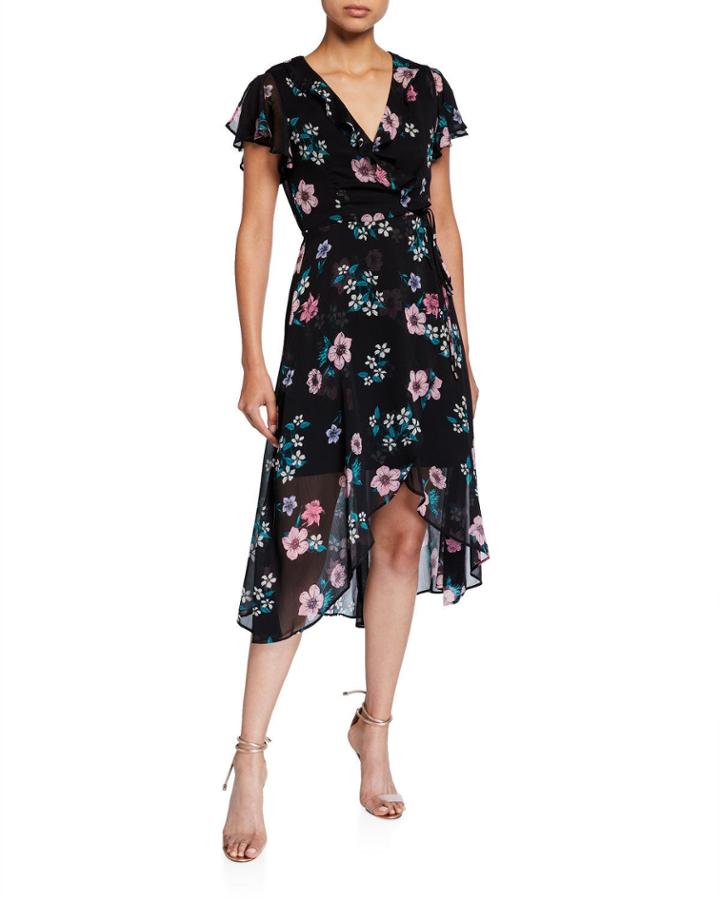 Floral-print Ruffle Faux Wrap Dress