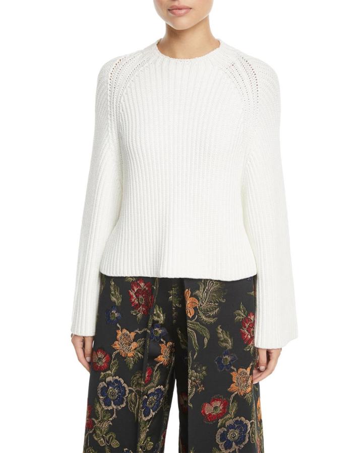 Crewneck Long-sleeve Chunky Cropped-back Pullover