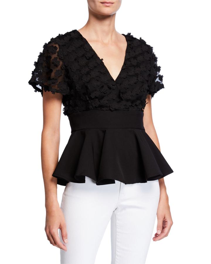 Flower Applique Peplum Top