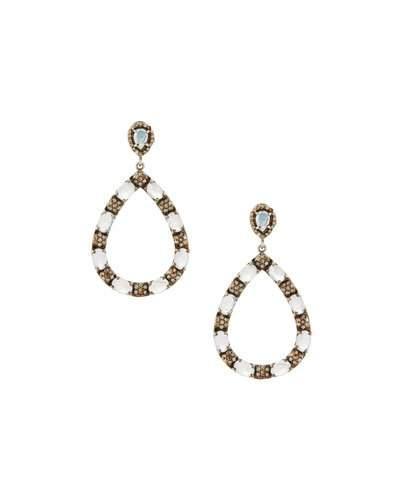 Rainbow Moonstone & Diamond Marquise Drop Earrings