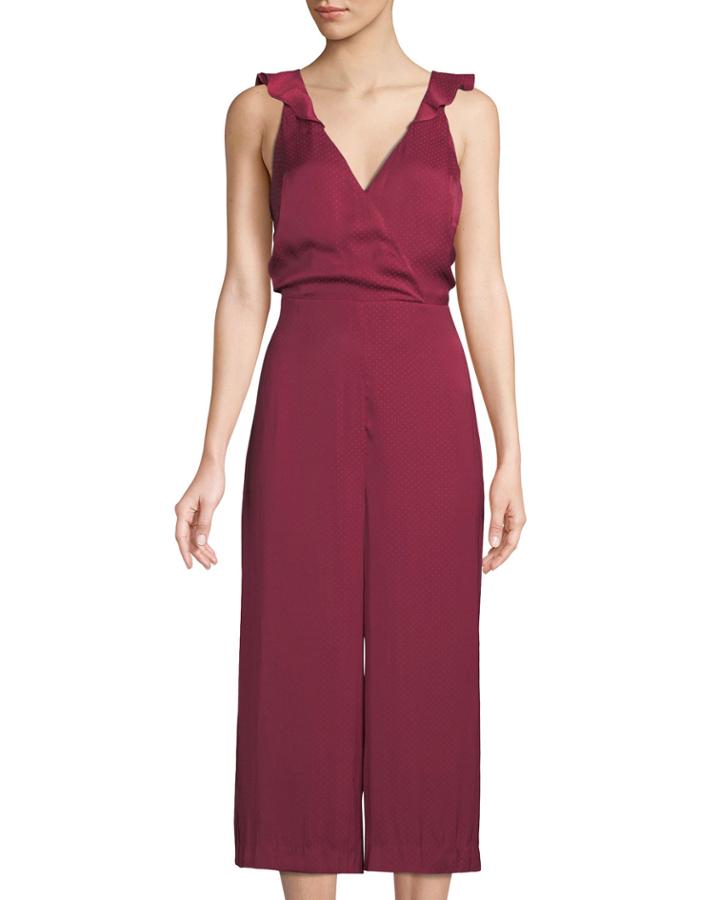 Wrap-front Open-back Culotte Jumpsuit