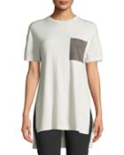 Long Short-sleeve V-neck Cashmere Sweater With Pocket