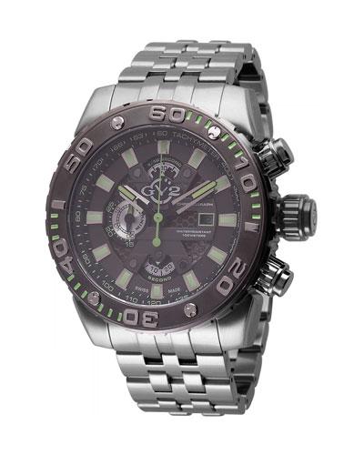 48mm Polpo Chronograph Stainless Steel Bracelet Watch, Black